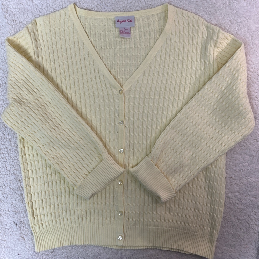 Crystal Kobe Women's Yellow 3/4 Sleeve Cotton Sweater Size: Large - Picture 2 of 8